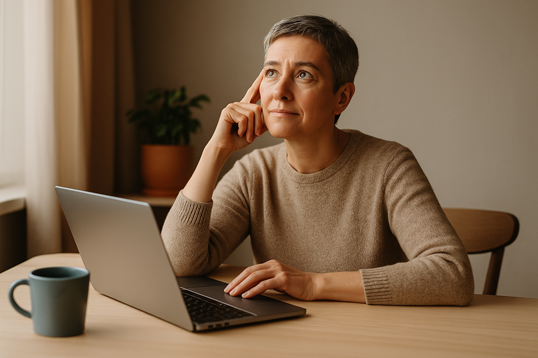 too late to start investing? Middle-aged person sitting at a table reviewing finances with calm expression, warm-toned setting 